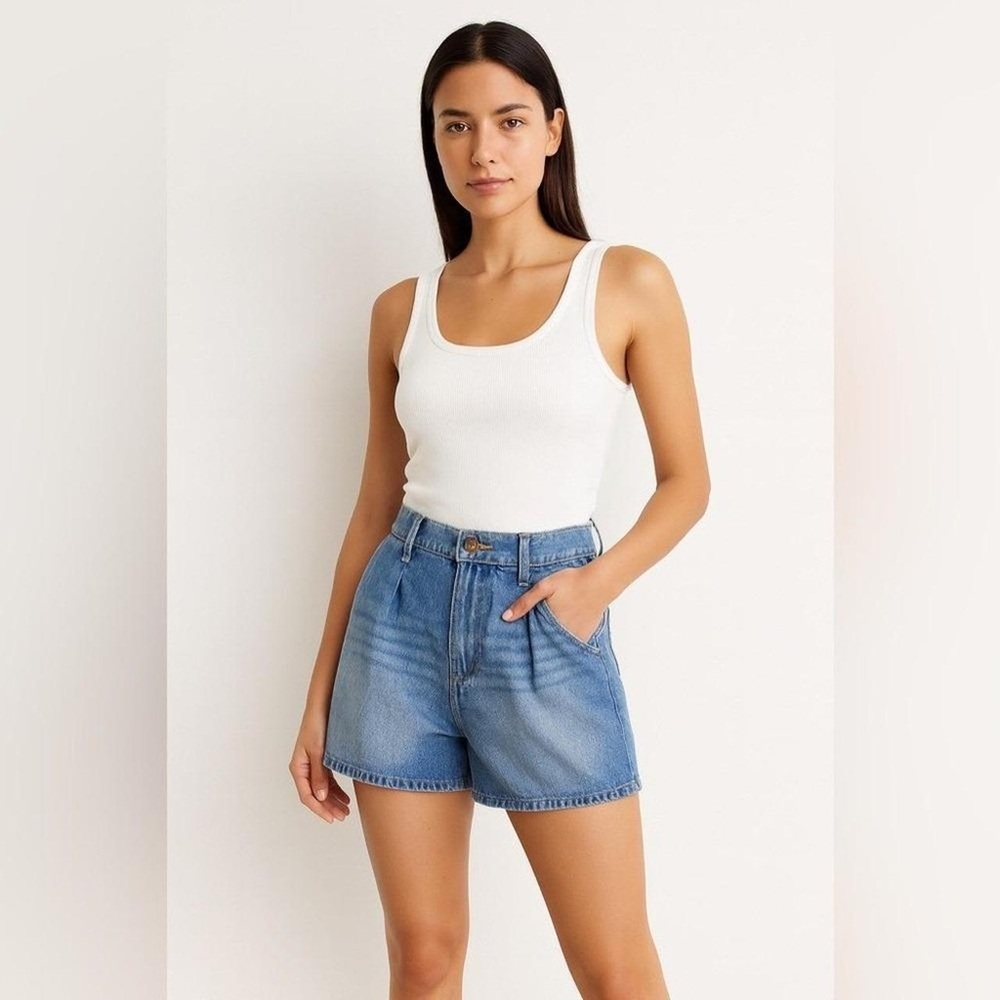 Express Denim Pleat Shorts Super High Rise Medium